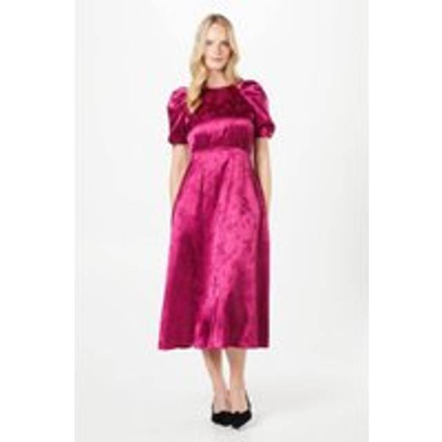 Oasis Womens Midi Dress Wine Jacquard Satin Pleated Puff Sleeves Bow Detail