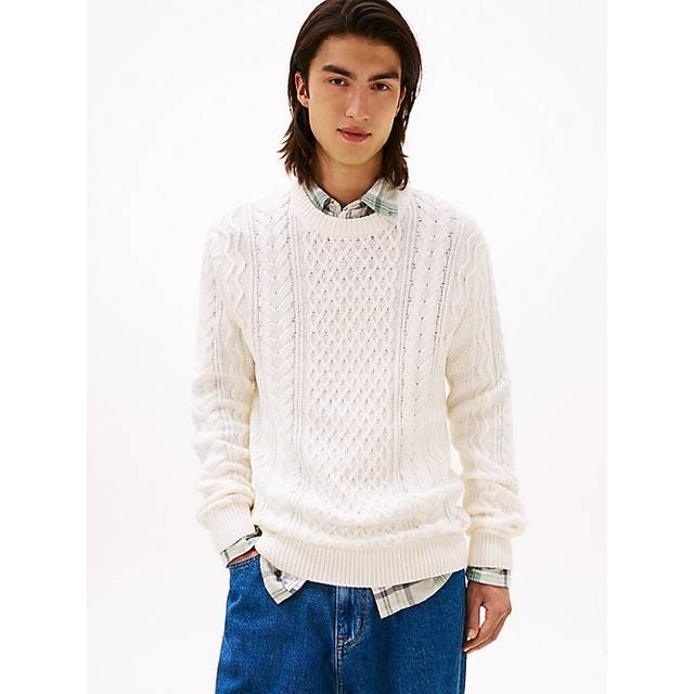 Tommy Jeans Badge Cable Knit Jumper Ancient White
