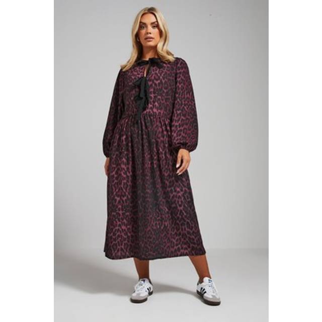 Limited Collection Curve Burgundy Red Leopard Print Bow Dress, Women's Curve & Plus Size, Limited Collection - 26-28