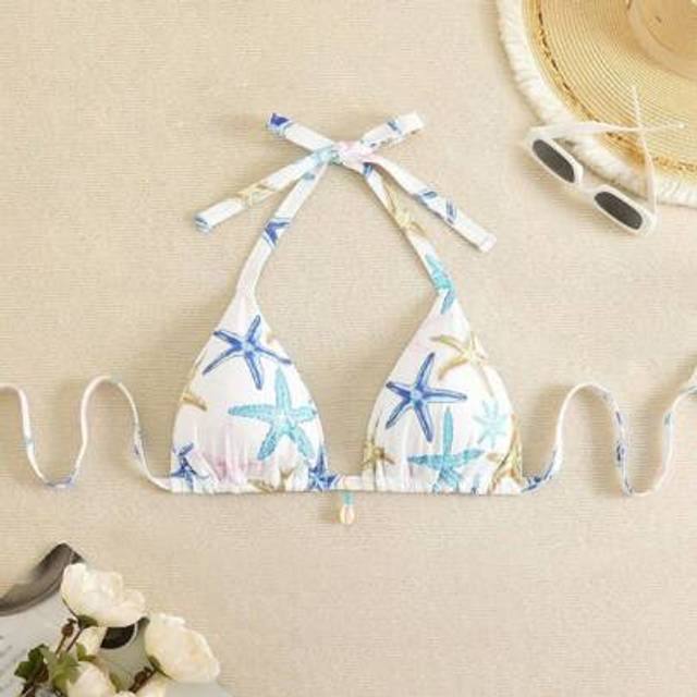 SHEIN Plus Size Women Starfish Print Halter Neck Bikini Set With Shell Decor Swimsuit For Summer Beach Vacation