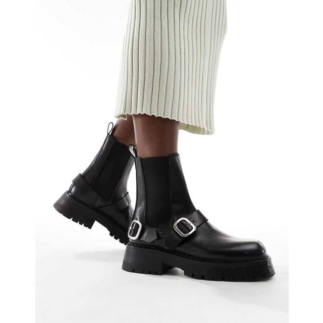 ASOS DESIGN – Arena – Svarta chelseaboots i läder med spännen-Svart/a