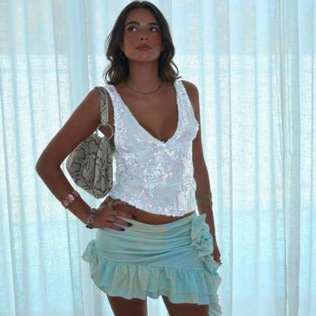 SHEIN Women Sequin Tank Tops Slim Sparkly Deep V Neck Sleeveless Open Back Crop Vest Casual Summer Streetwear