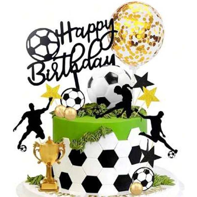 SHEIN 28PCS Football Cake TopperS,Soccer Cake Decoration Kit,World Cup,European Cup Football Theme Cake Decoration, Birthday Party Cake Insert Happy Birthda