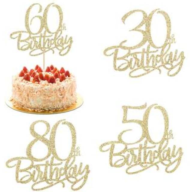 SHEIN Shiny Gold Birthday Cake Topper, Suitable For 30th/50th/60th/80th Birthday Cake Decoration, Cake Toppers For Birthday Party