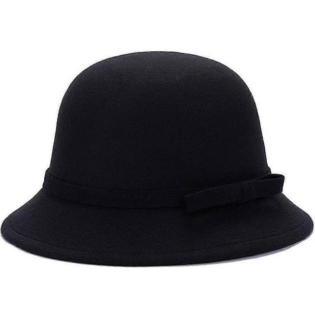 (Hot Pink, One size) Magik Women Lady Vintage Wool Round Fedora Bow Cloche Derb Felt Bowler Cap Hat