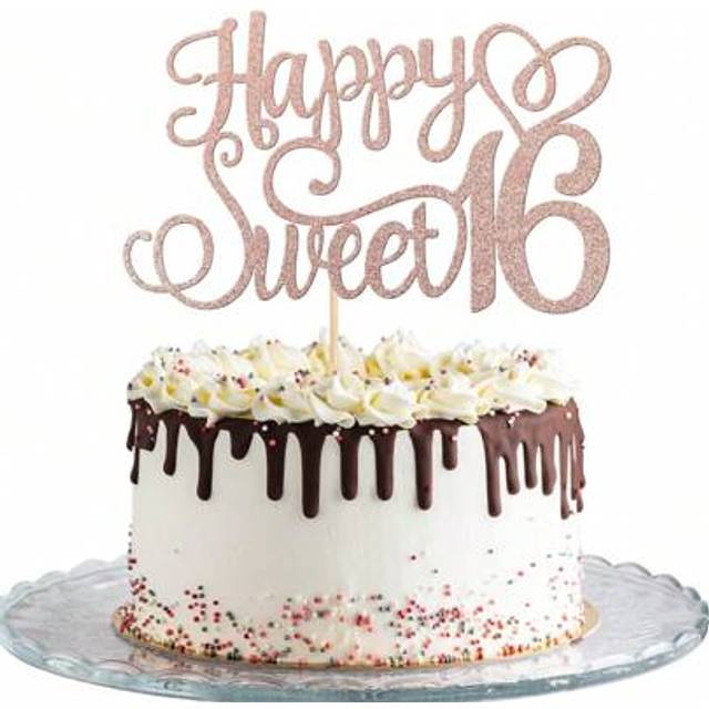 SHEIN 1 PC Happy Sweet 16 Cake Topper Glitter 16th Birthday Cake Pick Cheers To 16 Years Sweet 16 Birthday Cake Decoration For Happy 16th Birthday Anniversa