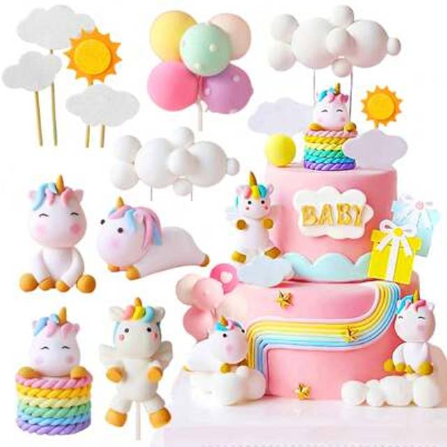 SHEIN RGT Luxury Rainbow Unicorn Cake Decoration Unicorn Birthday Decoration Rainbow Cake Topper Unicorn Party Favors Rainbow Birthday Decoration Birthday C