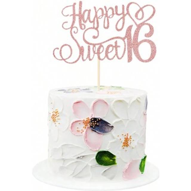 SHEIN 1 Pc Happy Sweet 16 Cake Topper Glitter 16th Birthday Cake Pick Cheers To 16 Years Sweet 16 Birthday Cake Decoration For Happy 16th Birthday Anniversa