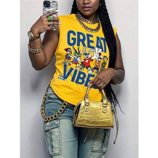 SHEIN Women&#39;s Casual Letter & Cartoon Print Sleeveless Tank Top