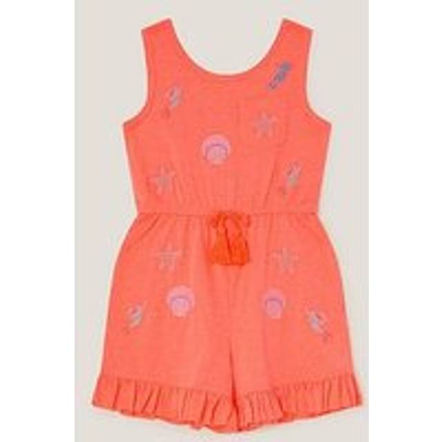 Monsoon Girls Sealife Embroidered Jersey Playsuit - Orange, Orange, Size 2-3 Years - 2-3 YEARS