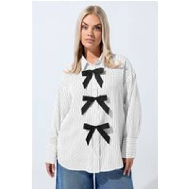 Limited Collection Curve White Stripe Bow Front Shirt, Women's Curve & Plus Size, Limited Collection - 26-28