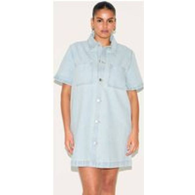 Plus Light Blue Contrast Stitch Denim Shirt Dress, Light Blue - 22