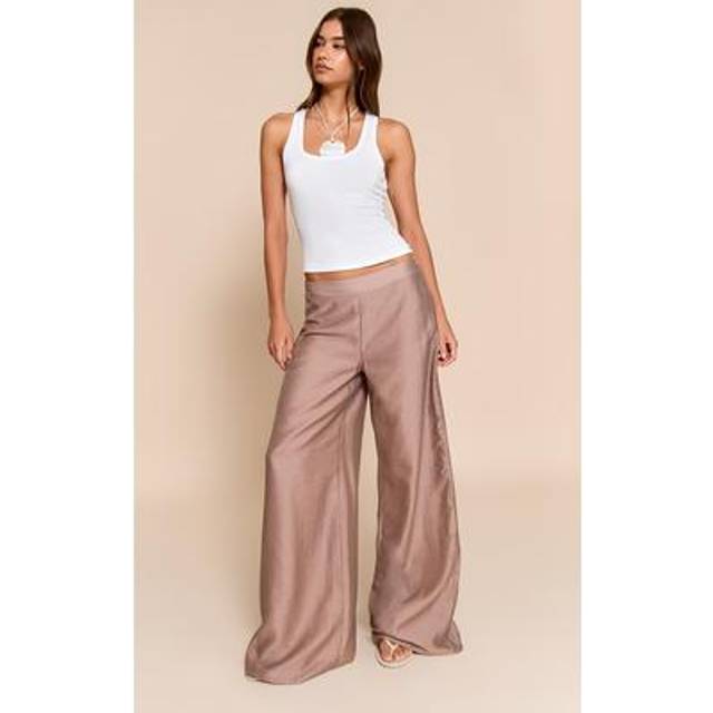 Mocha Floaty Woven Tailored Wide Leg Trousers, Brown - 14
