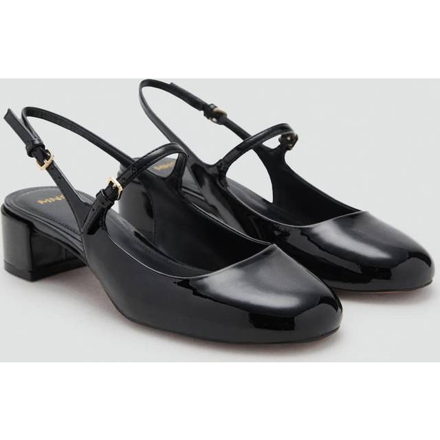 Patent leather-effect block-heel shoes black - Woman - 2 - MANGO - Black