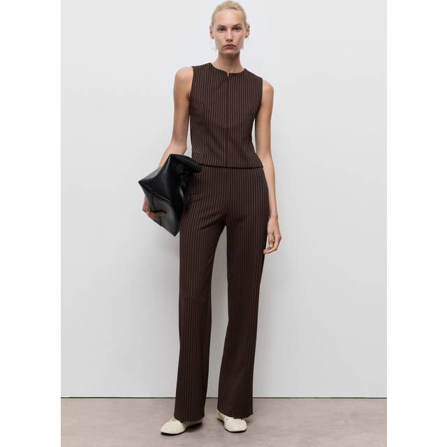 Mango Brin Pinstripe Trousers, Brown