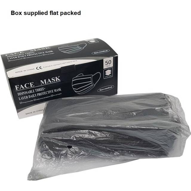 Disposable Face Mask 3ply Black 50pk