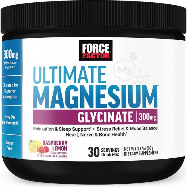Force Factor  Ultimate Magnesium Glycinate Drink Mix  Raspberry Lemon  4.36 oz (123.6 g)