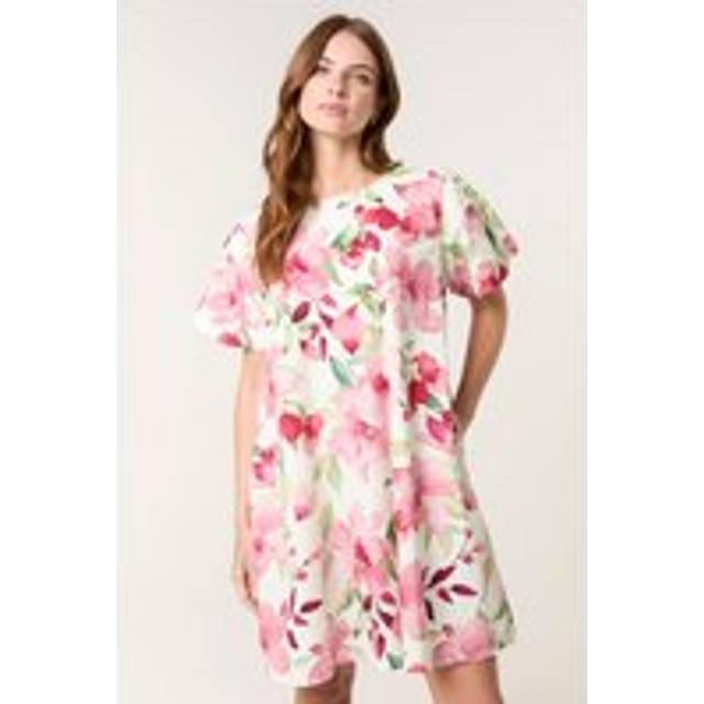 Cotton Poplin Water Colour Print Swing Dress - S/M / PINK
