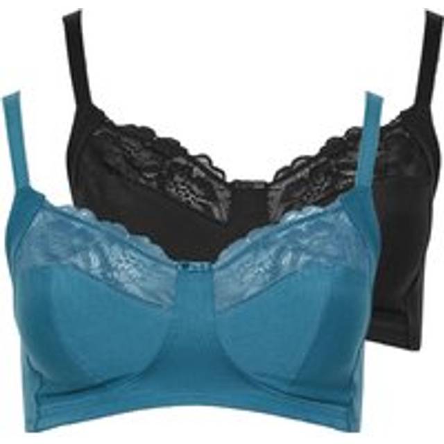 Yours 2 Pack Curve Teal Green & Black Underwired Lace Bras - 48DD