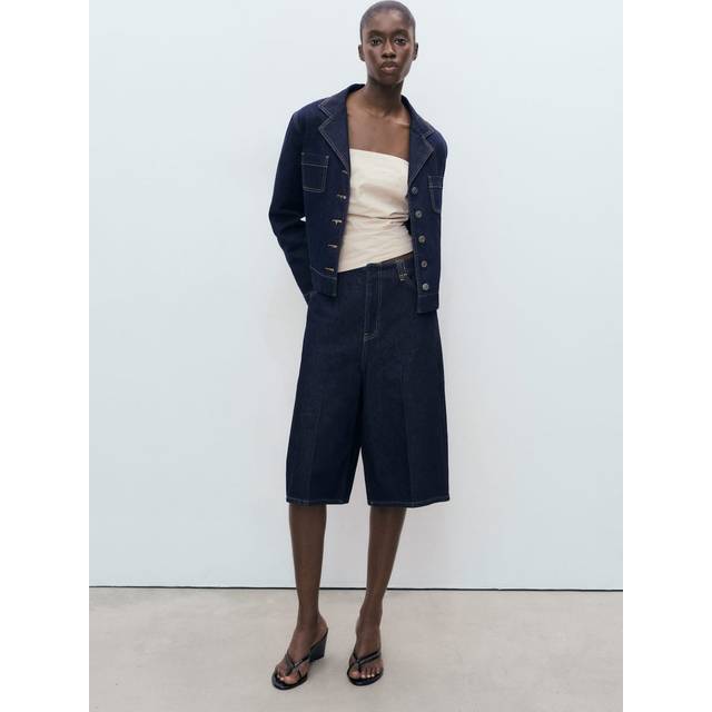 Mango Tony Bermuda Denim Shorts, Open Blue