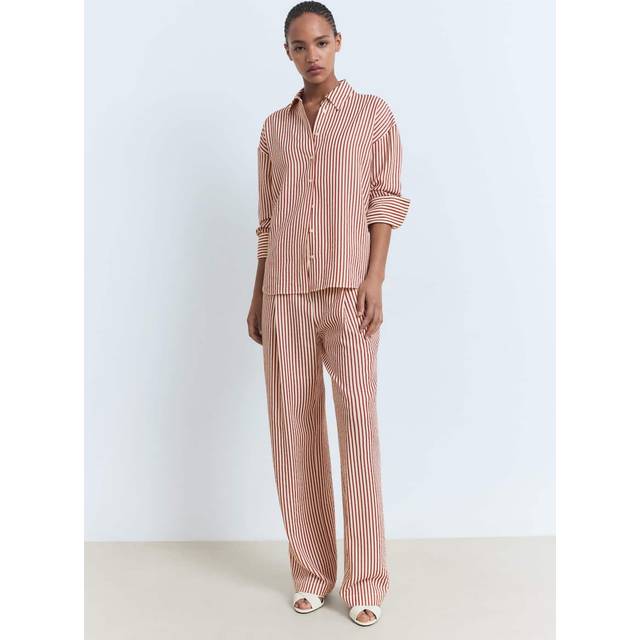 Striped straight shirt burnt orange - Woman - 12 - MANGO - Burnt Orange