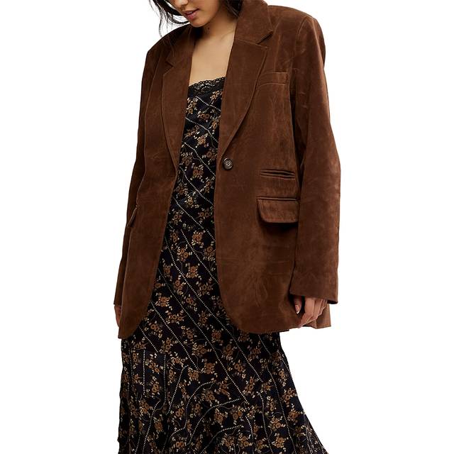 Paper Cut Vegan Suede Blazer Jacket in Brown Bear, Size: Medium