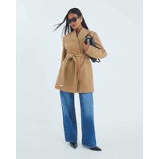 River Island Womens Petite Brown Short Belted Wrap Coat - 8