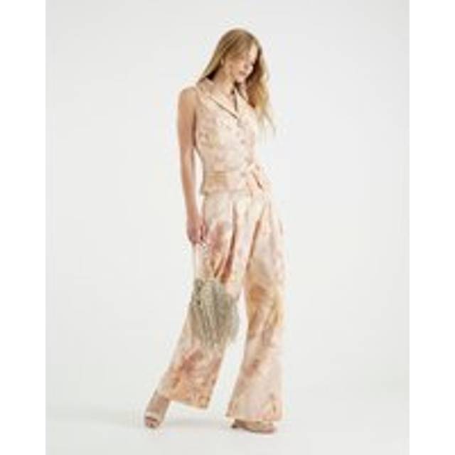 River Island Womens Pink Floral Linen Blend Wide Leg Trousers - 16S