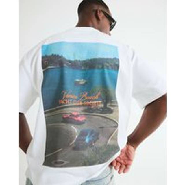 Mens River Island White Oversized Fit Yacht Club Car T-Shirt