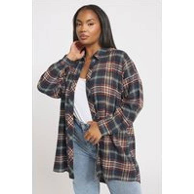 Yours Curve Navy Blue Oversized Check Shirt, Women's Curve & Plus Size, Yours - 30-32