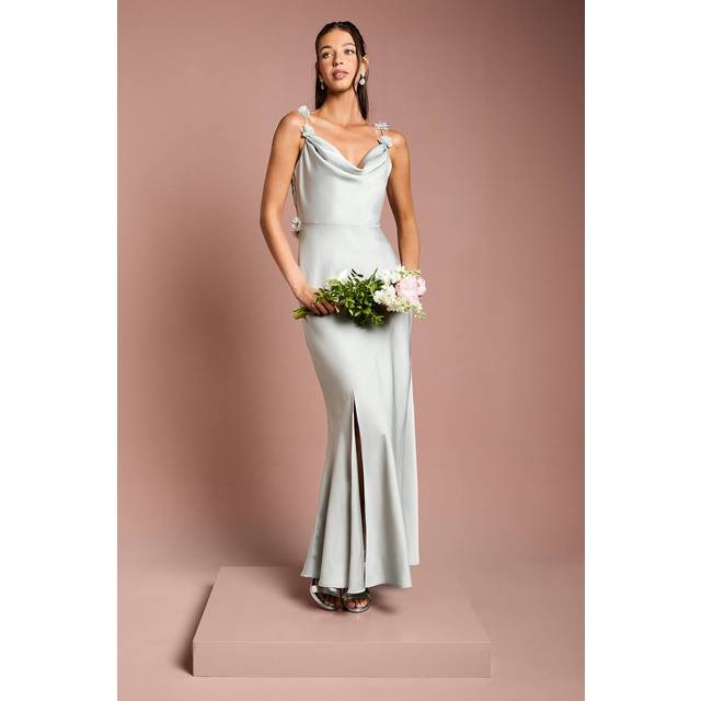 Strappy Cowl Maxi with Floral Detail Bridesmaid Dress - Sage - 16
