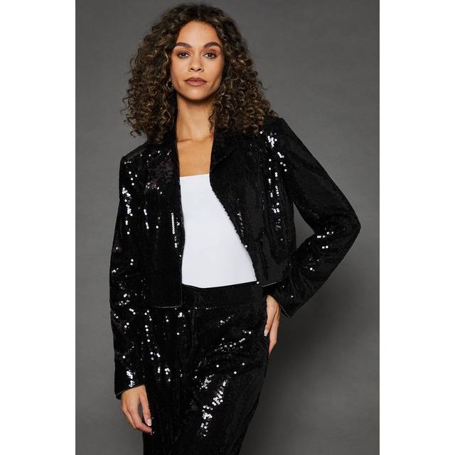 Womens Sequin Crop Blazer - Black - 18