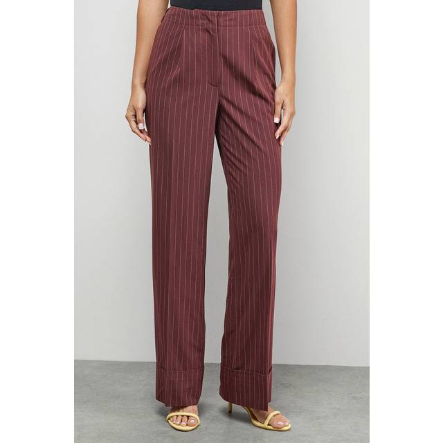 Warehouse Pinstripe Turn Up Wide Leg Trouser Co Ord In Choc Brown - choc brown - 10