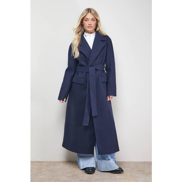 Oasis Tie Belt Detail Midi Coat In Navy - navy - 10