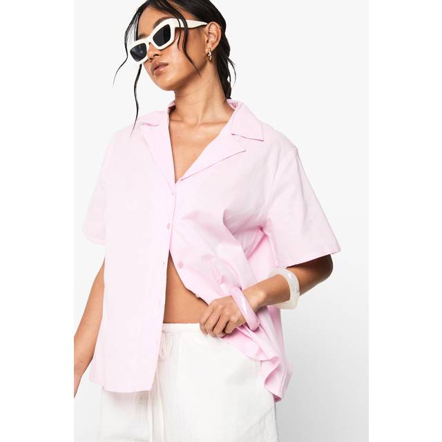 Womens Oversized Short Sleeve Resort Shirt - Pink - 6, Pink