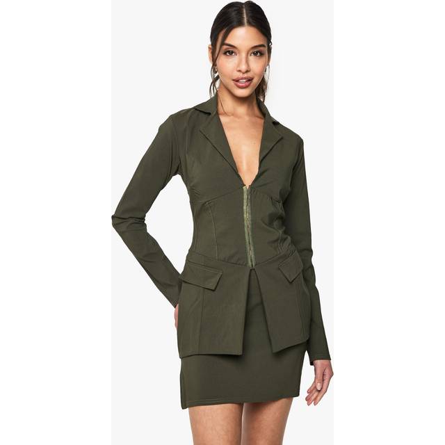 Womens Bengaline Fitted Hook And Eye Blazer - Khaki - 10