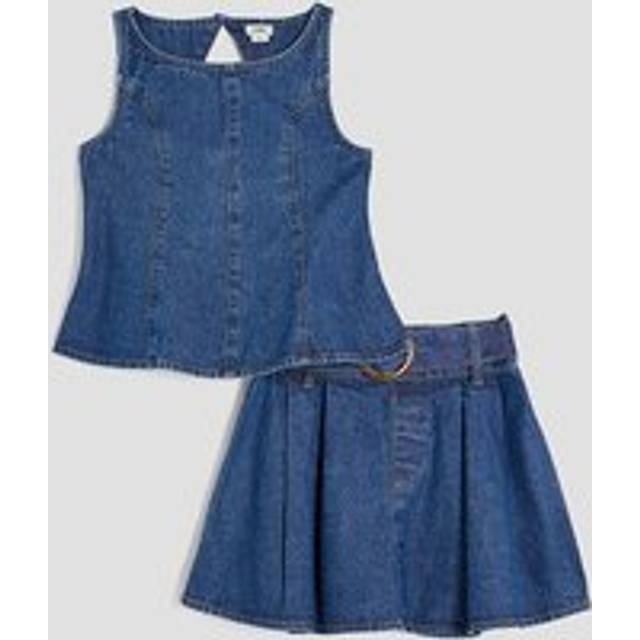 River Island Girls Blue Denim Peplum Top And Skirt Set - 11-12 Yrs