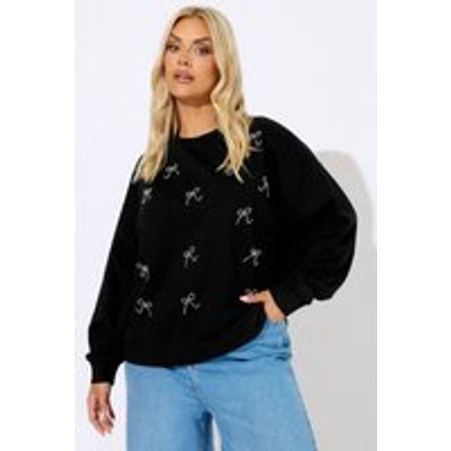 Yours Curve Black Bow Front Sweatshirt, Women's Curve & Plus Size, Yours - 30-32
