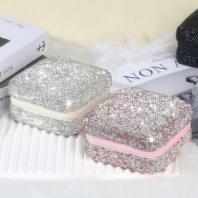 (As show, One size) Diamond jewelry box household ring box earrings necklace earrings storage bag jewelry box