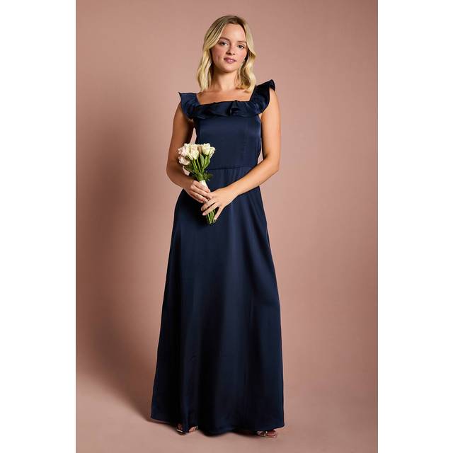 Teen Coast Ruffle Strap Satin Bridesmaid Dress - Navy - 10-11 Years