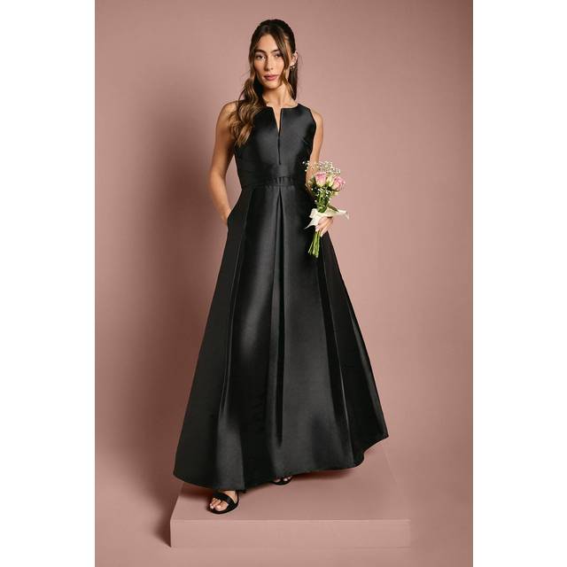 Coast Twill Notch Neck Neck Fit And Flare Bridesmaid Dress In Black - black - 16