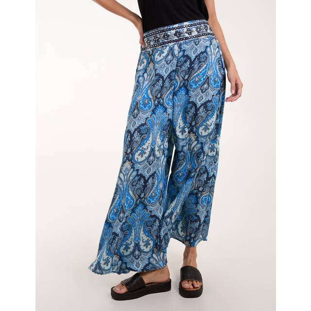 Womens Embellished Waist Wide Leg Trouser - Navy - L