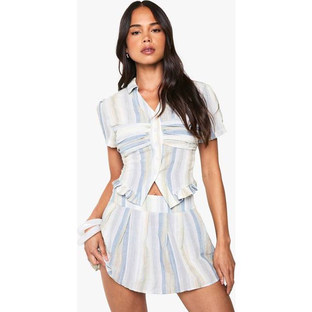 Womens Stripe Pleated Mini Skirt - Blue - 10
