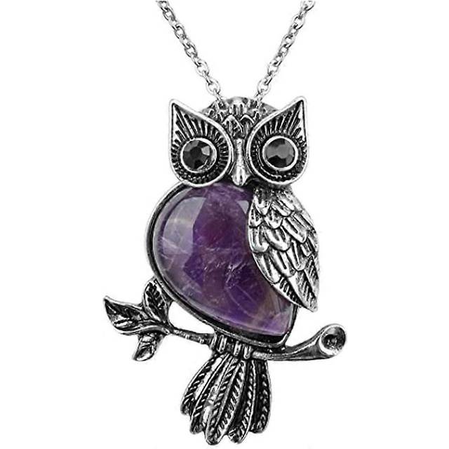 (As show, One size) Owl Necklaces Healing Crystal Stone Pendant Reiki Spiritual Energy Gemstone Quartz Necklace Birthday for Women Men