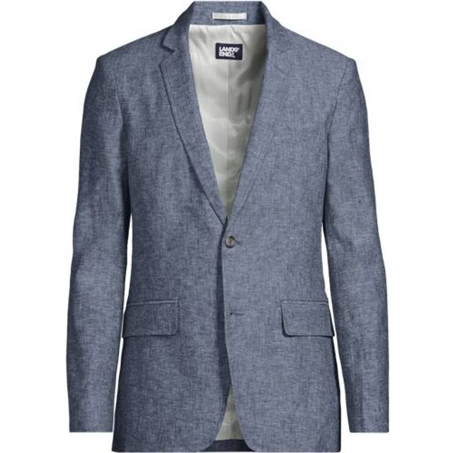 Linen Blend Tailored Blazer - Blue - 48R
