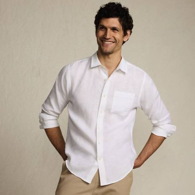 Long Sleeve Linen Shirt - White - XL