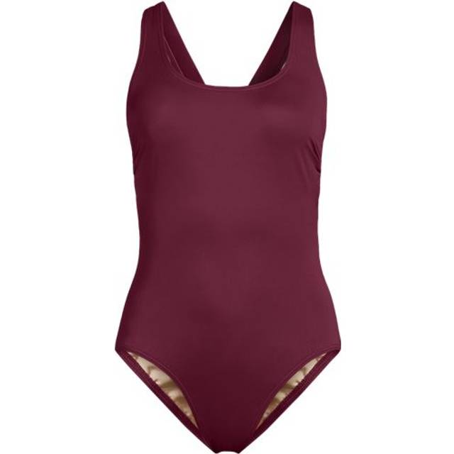 Plus Tugless High Leg X-back Swimsuit - Burgundy - 14-16