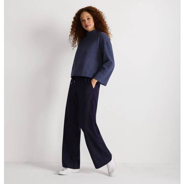 Tie Waist Wide Leg Trousers - Navy - 10R