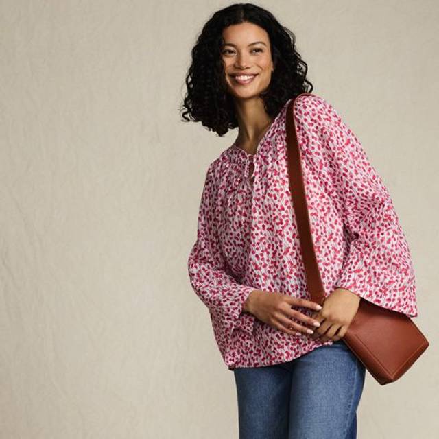 Long Sleeve Floaty Voile Blouse - Coral - 10-12