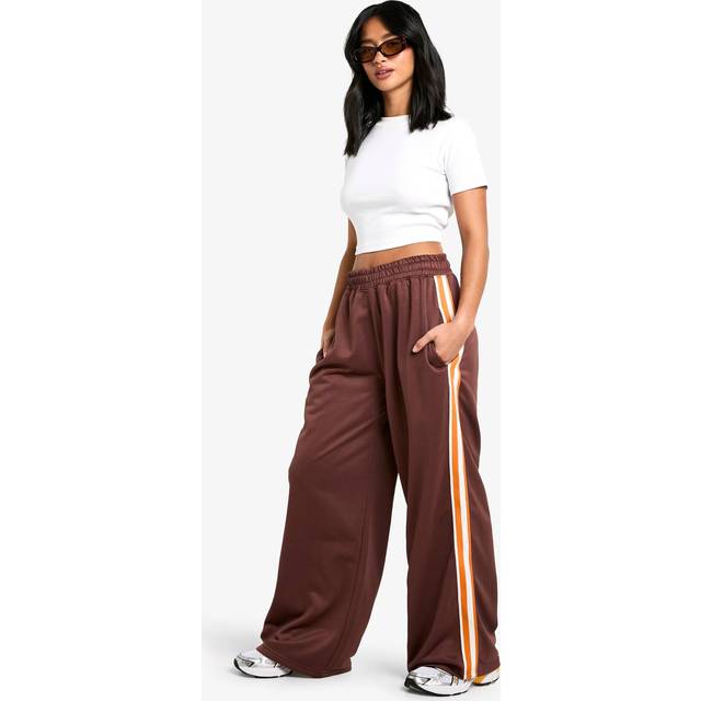 Womens Petite Tricot Side Stripe Tape Wide Leg Jogger - Brown - Xs, Brown